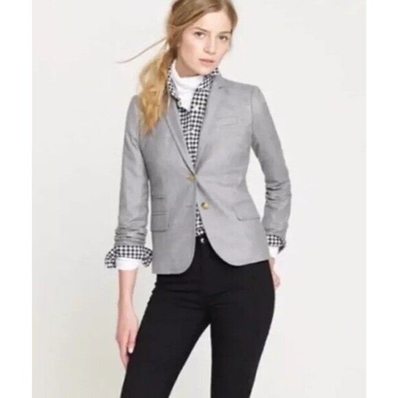 J. Crew Schoolboy Blazer Grey Wool Business Casual Academia Preppy Jacket Size 4 - Picture 13 of 13